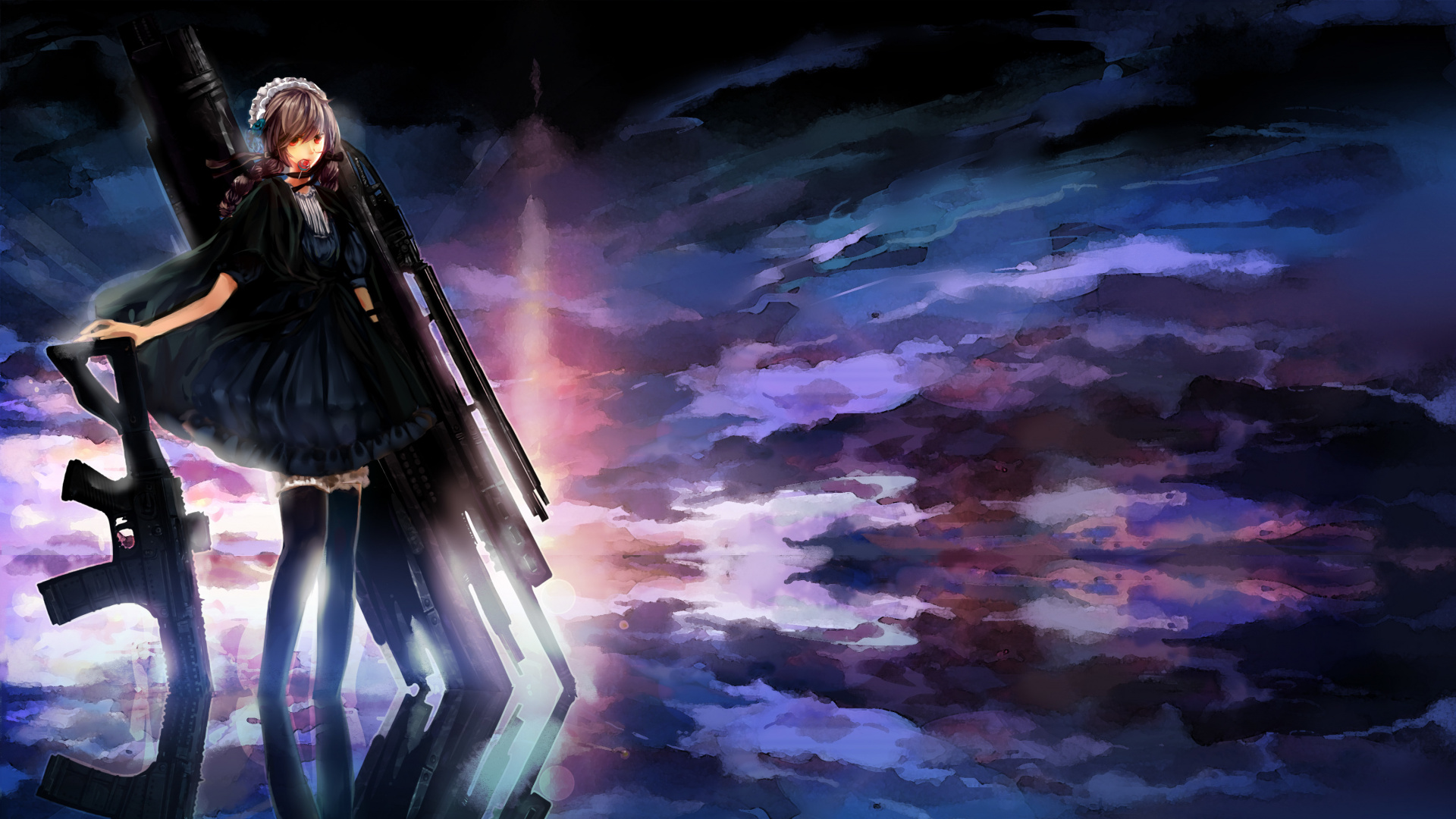 Frau im Schwarzen Mantel Steht Auf Weißen Wolken. Wallpaper in 1920x1080 Resolution