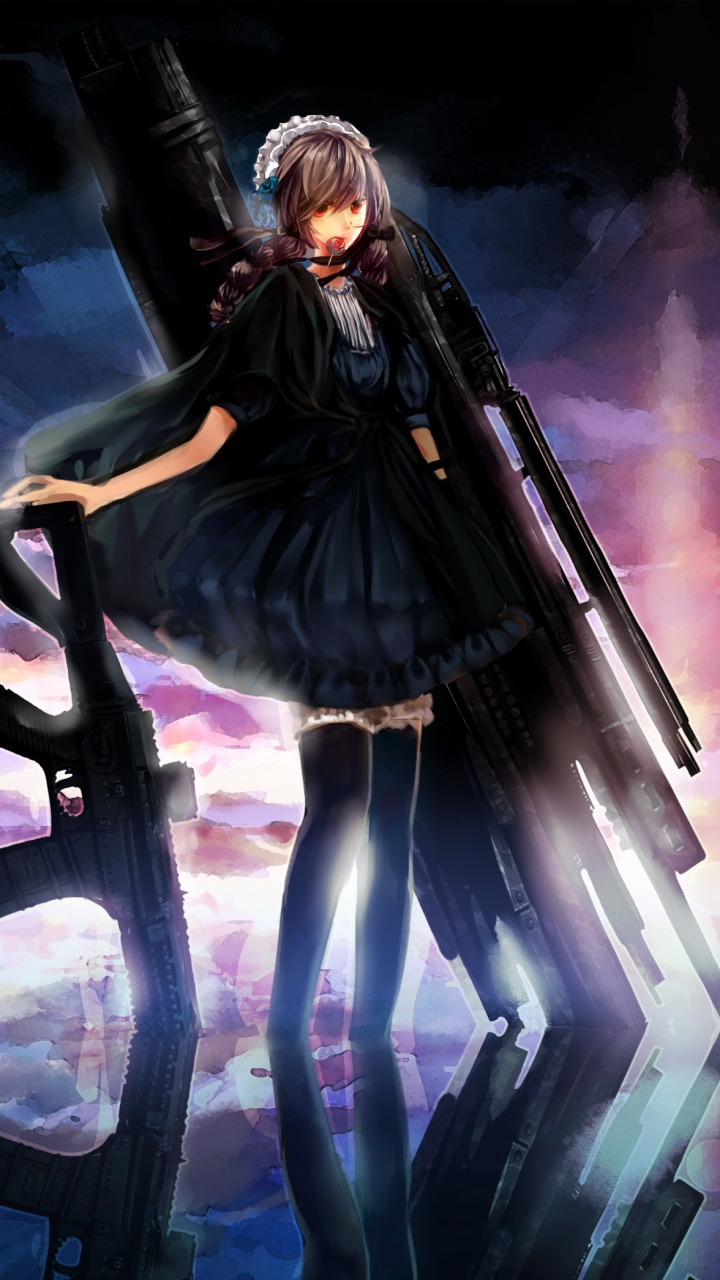 Frau im Schwarzen Mantel Steht Auf Weißen Wolken. Wallpaper in 720x1280 Resolution