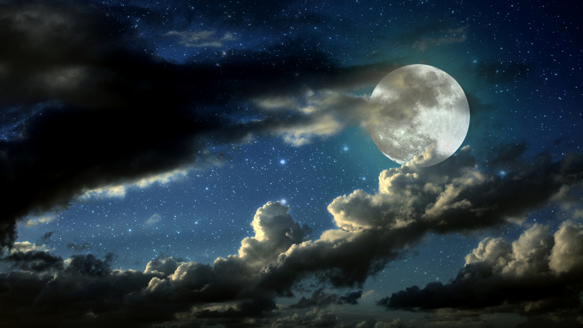 Pleine Lune Au-dessus Des Nuages Pendant la Nuit. Wallpaper in 1920x1080 Resolution