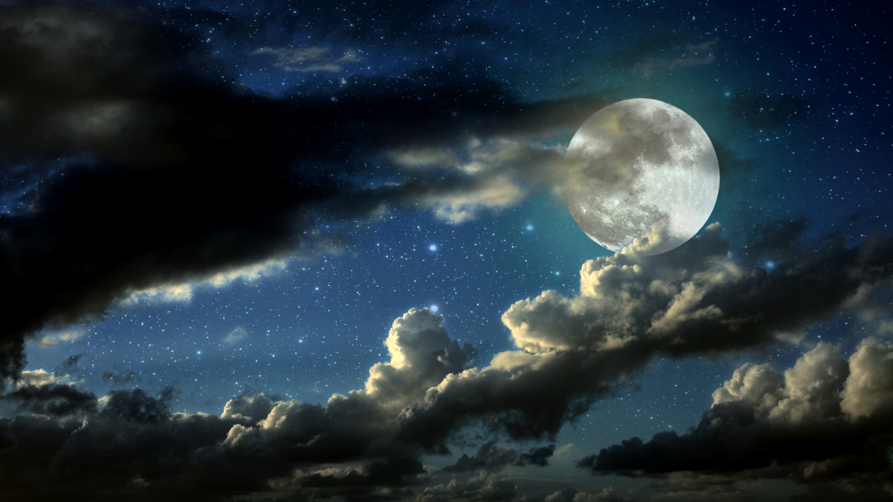 Vollmond Über Wolken in Der Nacht. Wallpaper in 1280x720 Resolution