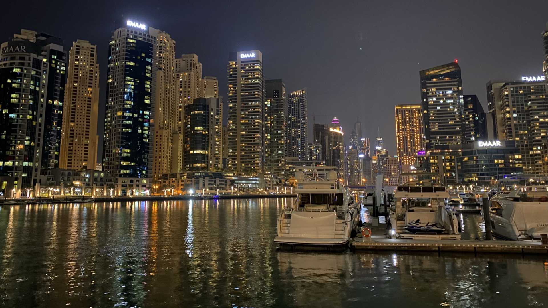 Dubai, Dubai Marina, Night, Tower Block, Metropolis. Wallpaper in 1920x1080 Resolution