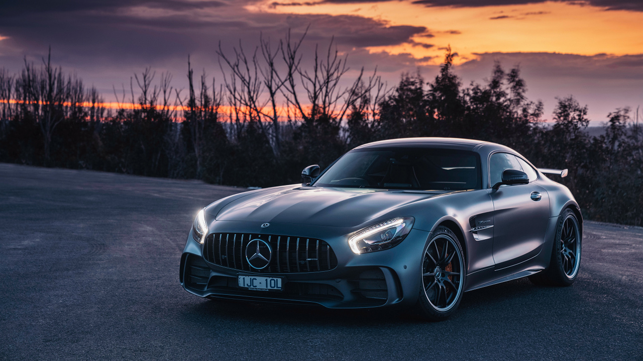 Black Mercedes Benz Coupe on Road During Sunset. Wallpaper in 1280x720 Resolution