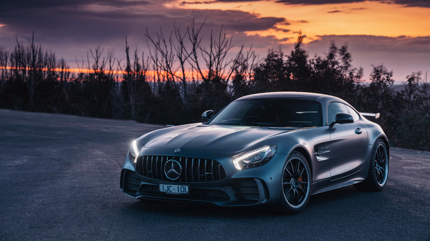 Black Mercedes Benz Coupe on Road During Sunset. Wallpaper in 1366x768 Resolution