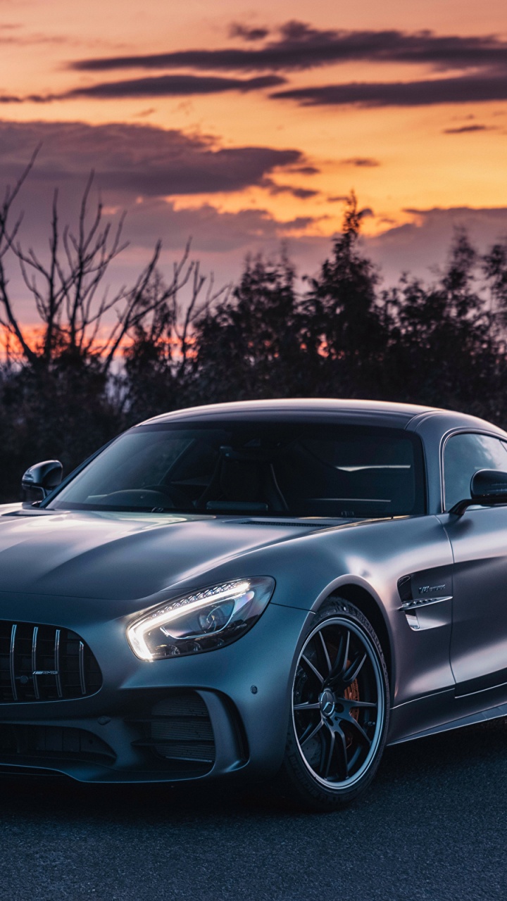 Black Mercedes Benz Coupe on Road During Sunset. Wallpaper in 720x1280 Resolution