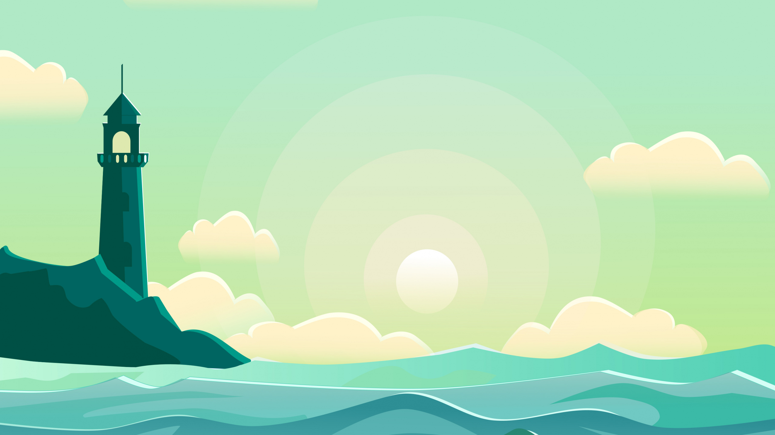 绿色的, 自然景观, 灯塔, 大海, 冷静 壁纸 2560x1440 允许