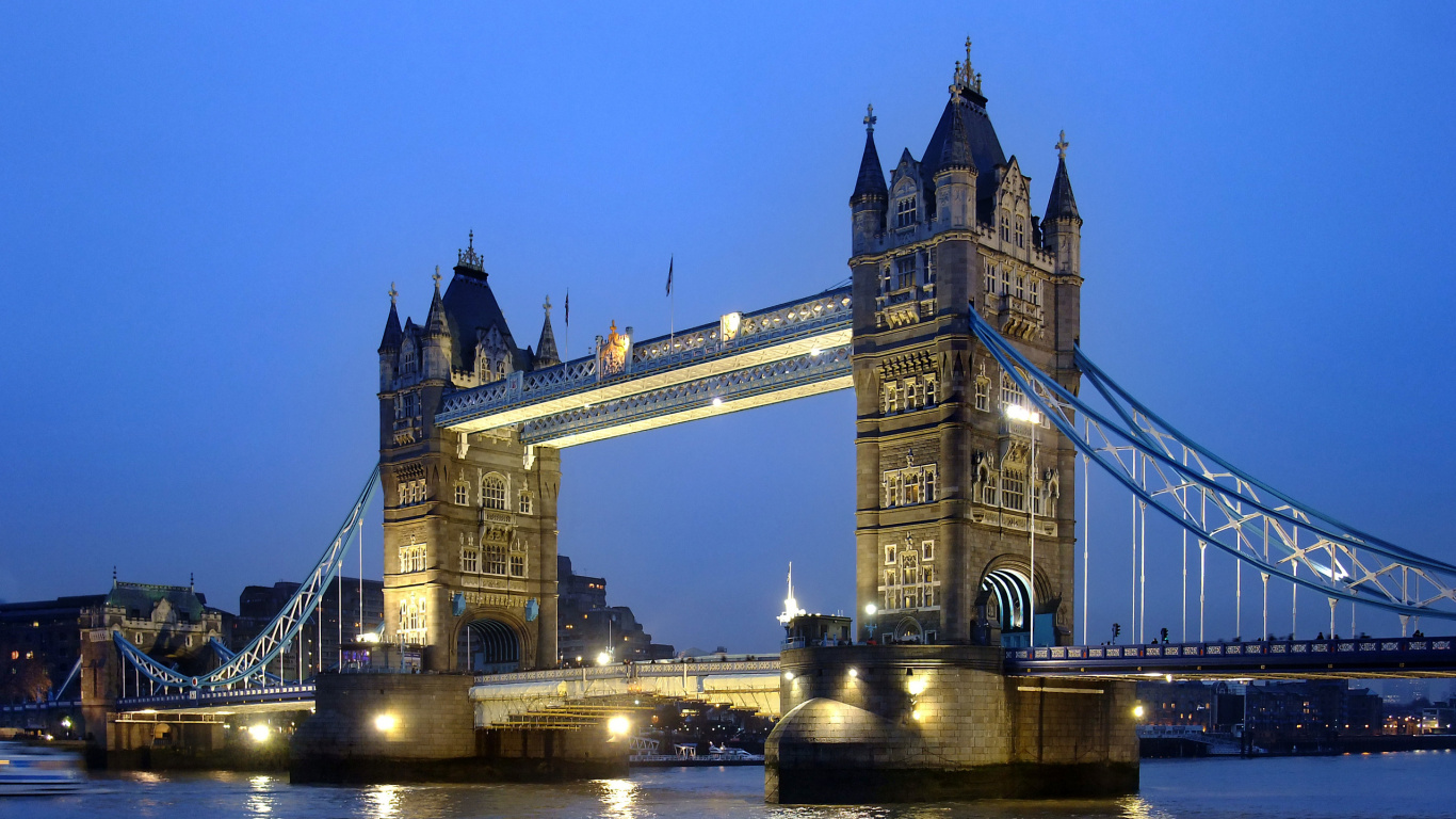 Bridge Over River During Night Time. Wallpaper in 1366x768 Resolution