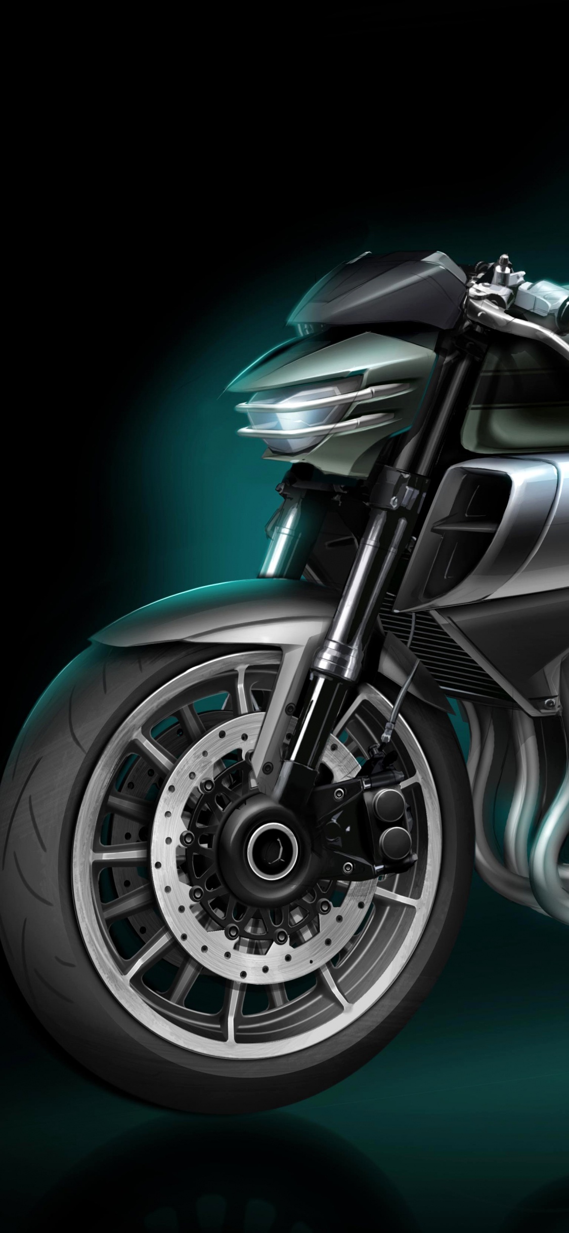 Black and Silver Motorcycle on Green Floor. Wallpaper in 1125x2436 Resolution