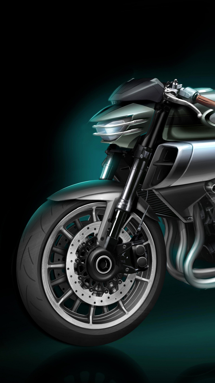 Moto Noir et Argent Sur Sol Vert. Wallpaper in 750x1334 Resolution
