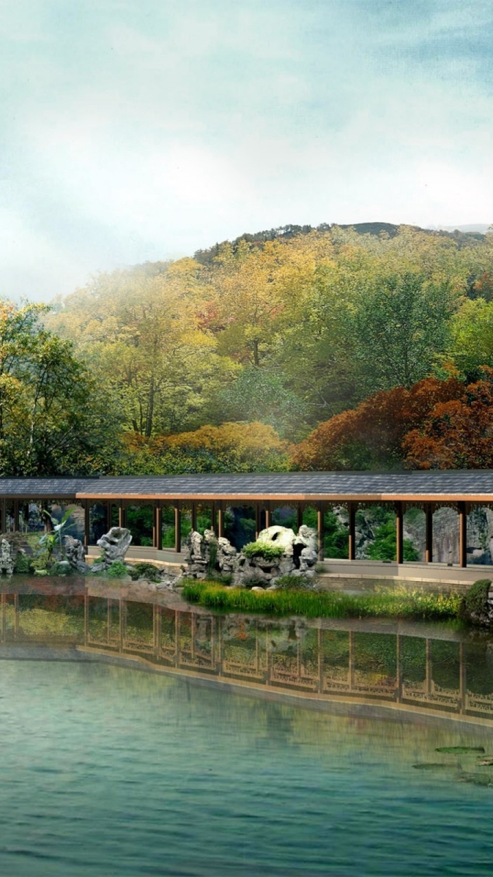 Brown and White Wooden House Near Body of Water During Daytime. Wallpaper in 720x1280 Resolution