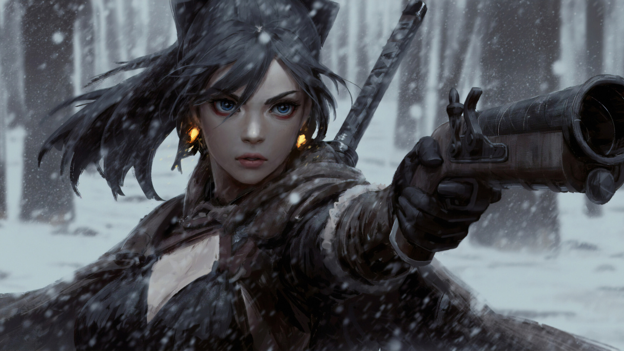 Girl With Gun Fantasy Art, Fantastic Art, Art, Drawing, Digital Art. Wallpaper in 1280x720 Resolution