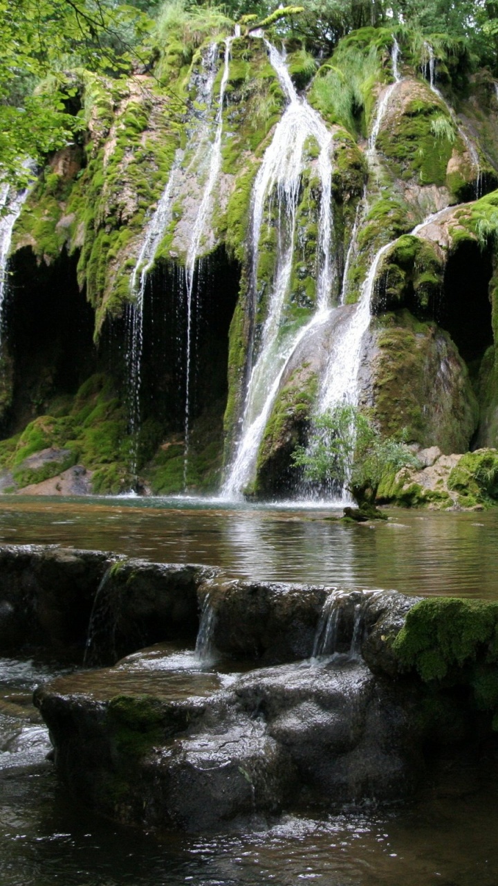 Water Falls in The Middle of The Forest. Wallpaper in 720x1280 Resolution