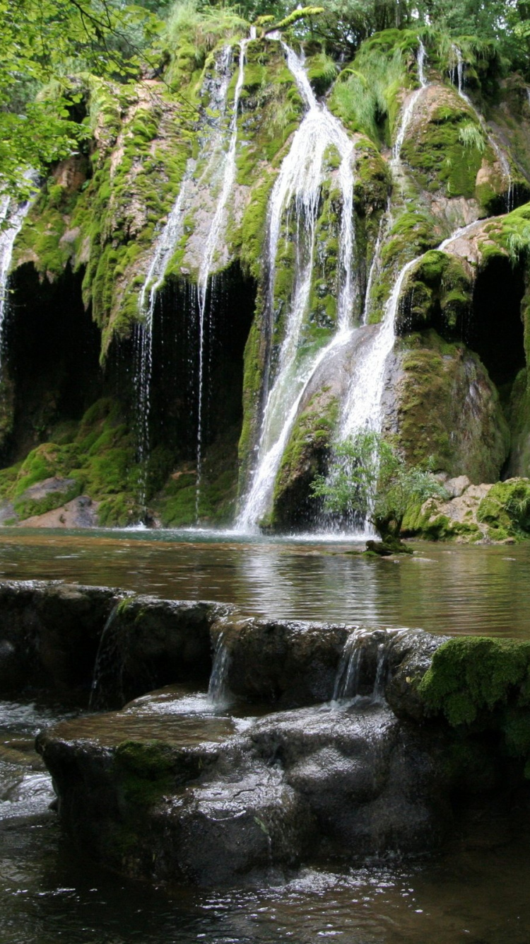 Water Falls in The Middle of The Forest. Wallpaper in 750x1334 Resolution
