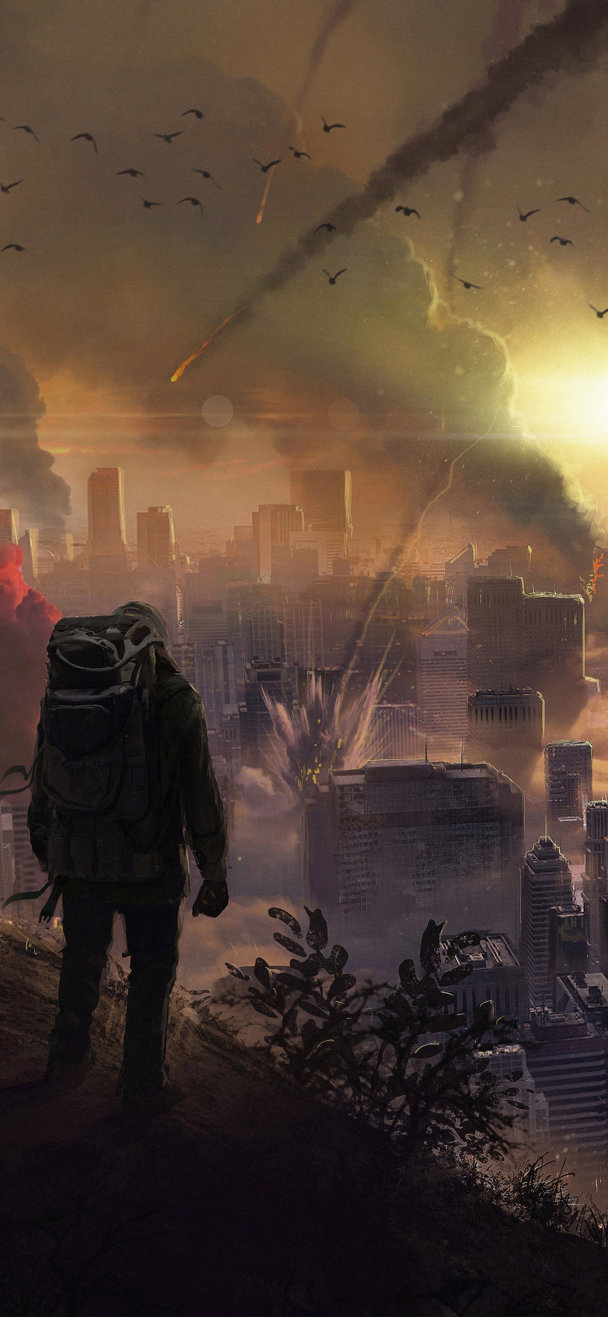 Personnes Debout Sur Scène Avec Feu D'artifice. Wallpaper in 1242x2688 Resolution