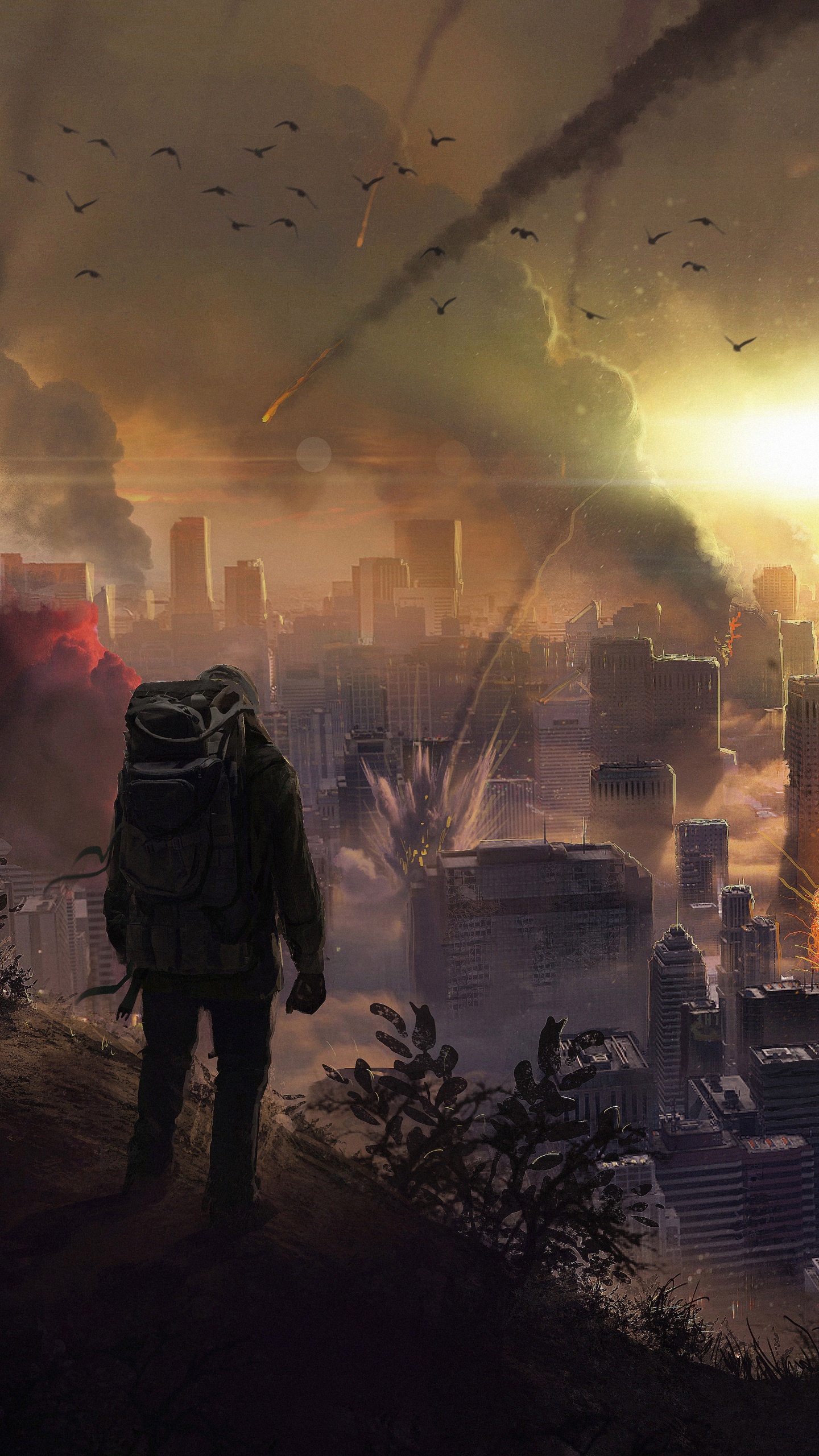 Personnes Debout Sur Scène Avec Feu D'artifice. Wallpaper in 1440x2560 Resolution