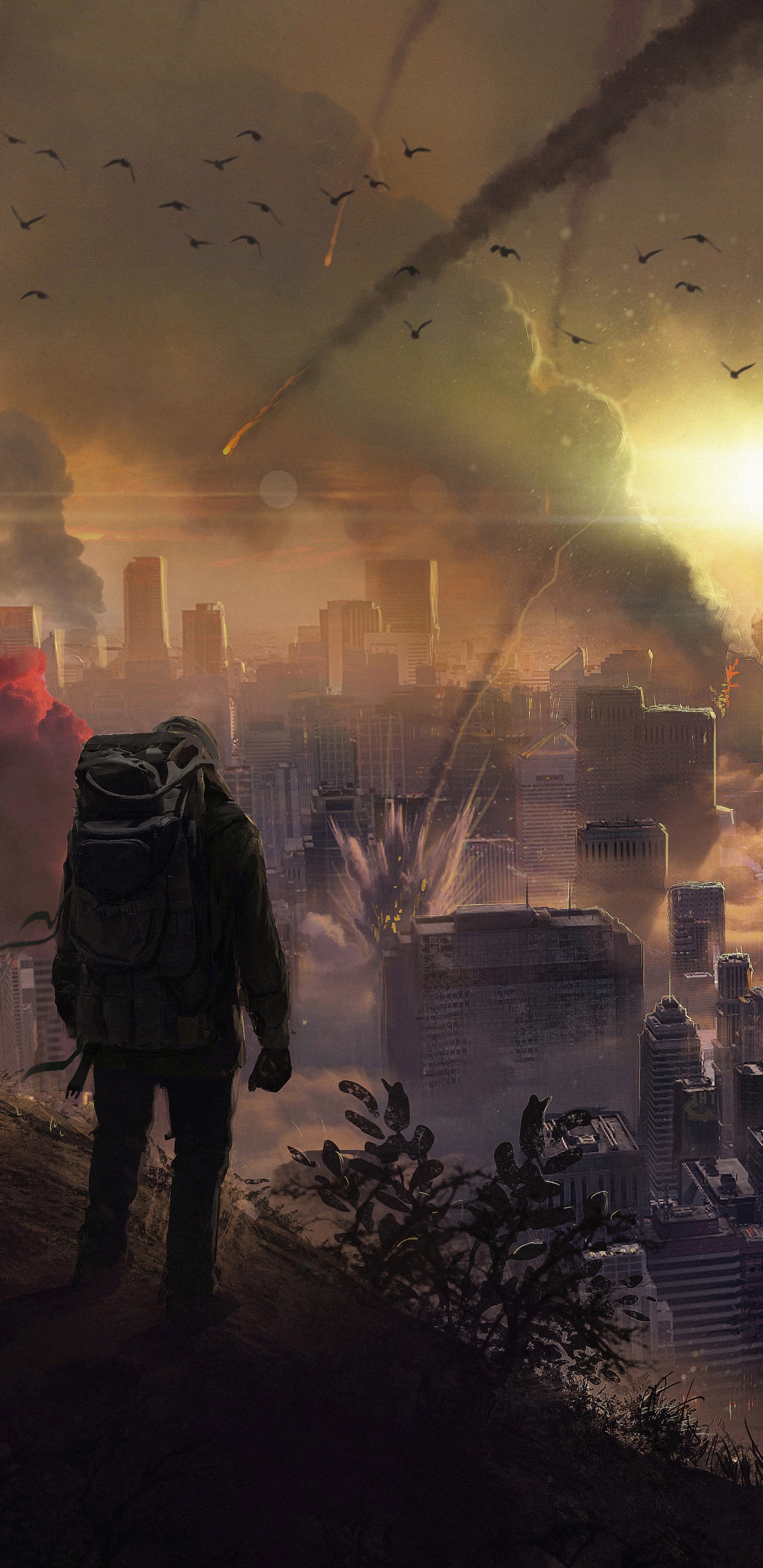 Personnes Debout Sur Scène Avec Feu D'artifice. Wallpaper in 1440x2960 Resolution