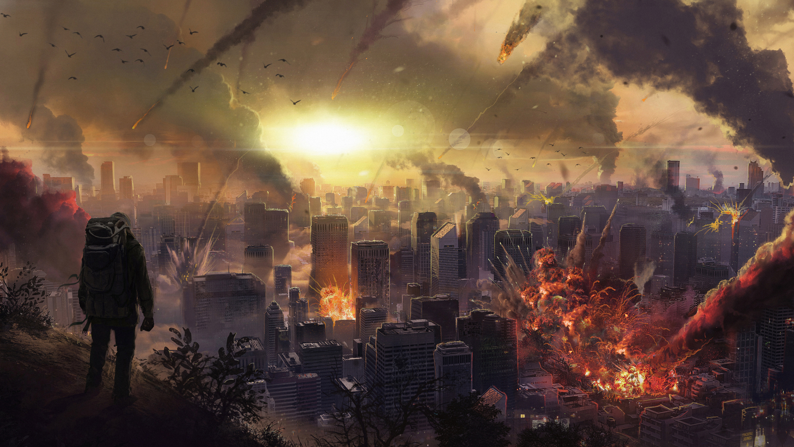 Personnes Debout Sur Scène Avec Feu D'artifice. Wallpaper in 2560x1440 Resolution