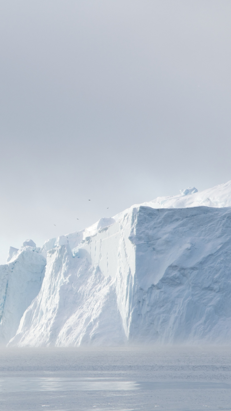 Snow Covered Mountain Near Body of Water During Daytime. Wallpaper in 750x1334 Resolution