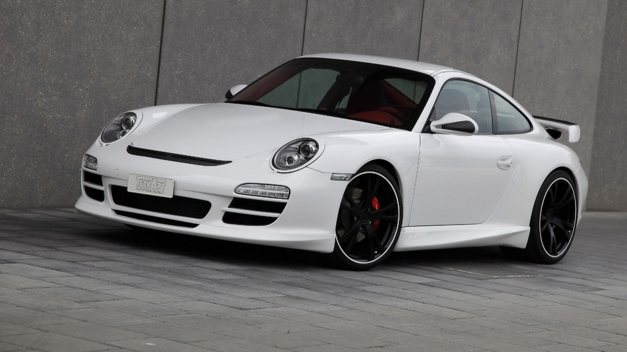 White Porsche 911 Parked Beside Gray Wall. Wallpaper in 1280x720 Resolution