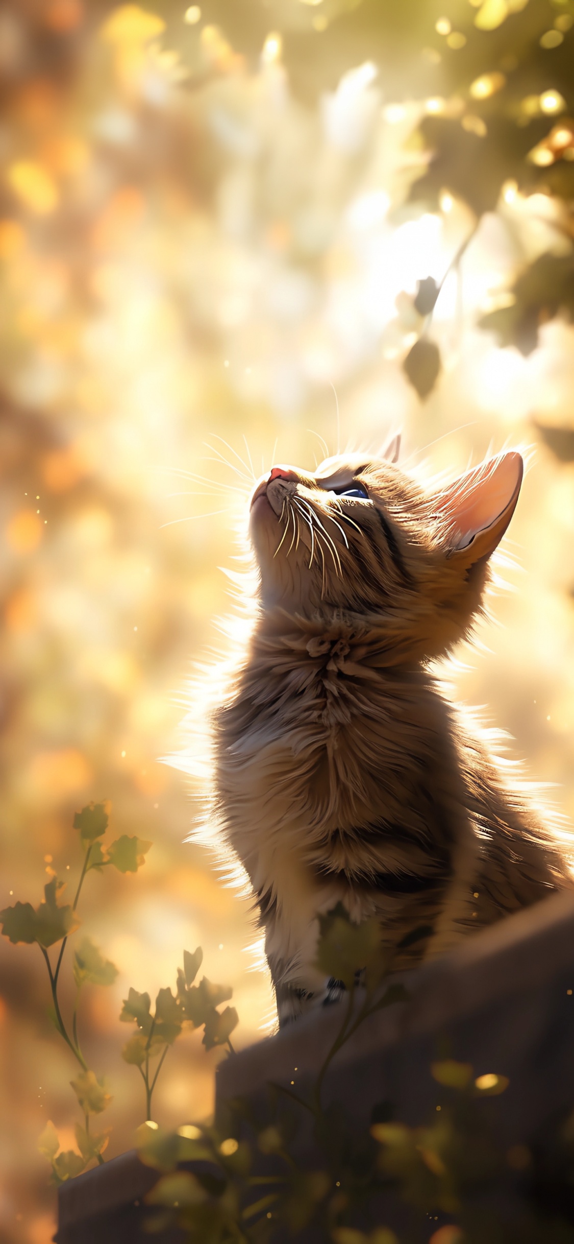 Cat, Plant, Window, Leaf, Felidae. Wallpaper in 1125x2436 Resolution