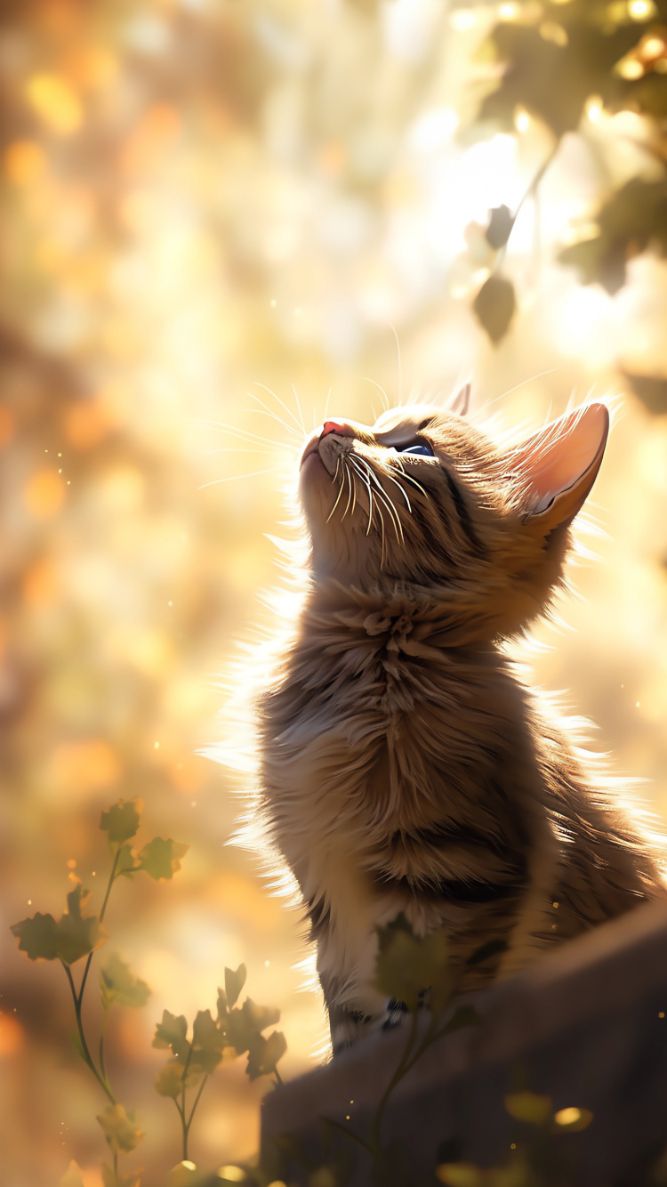 Cat, Plant, Window, Leaf, Felidae. Wallpaper in 750x1334 Resolution