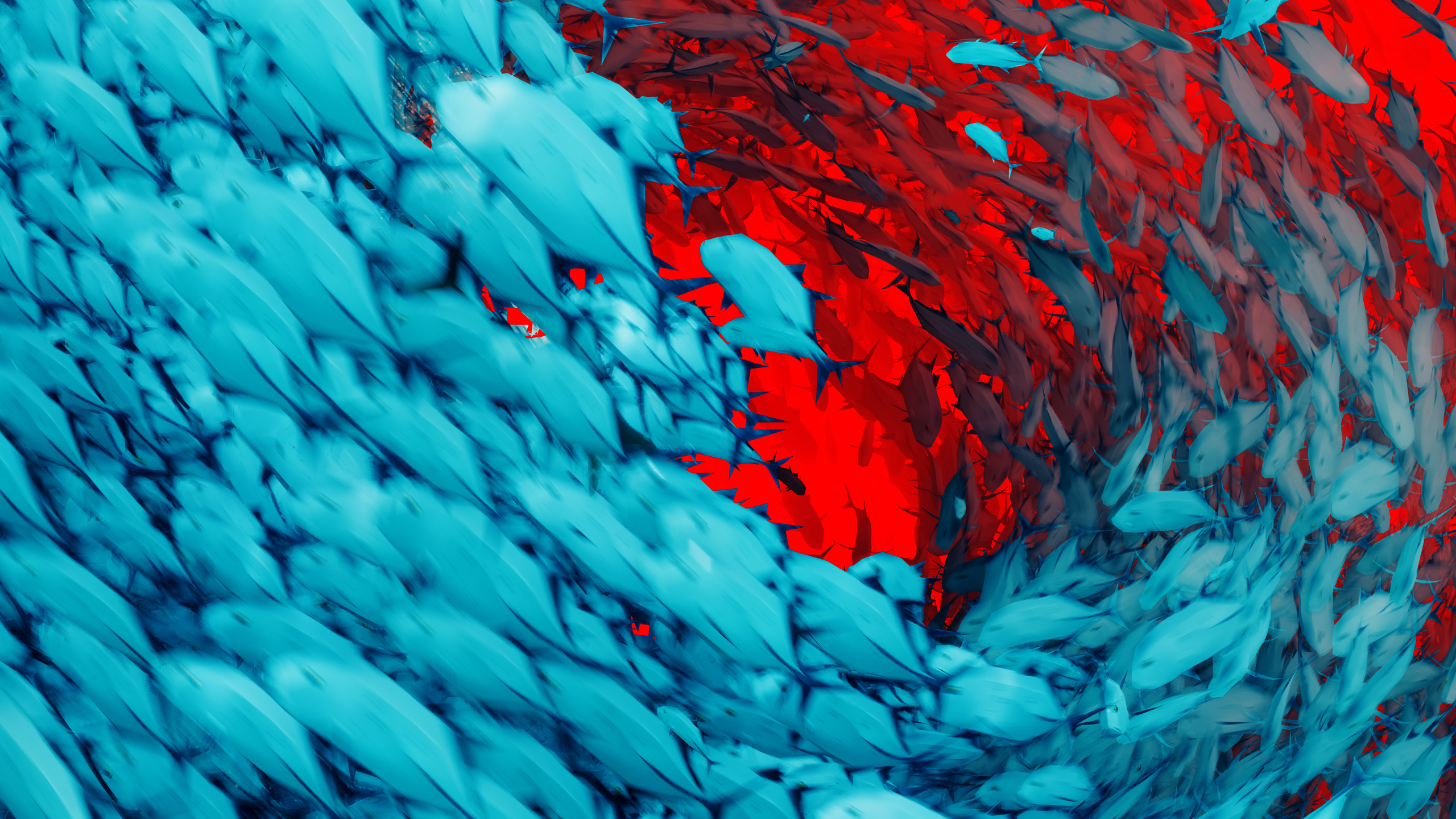 Hojas Azules Sobre Superficie Roja. Wallpaper in 2560x1440 Resolution