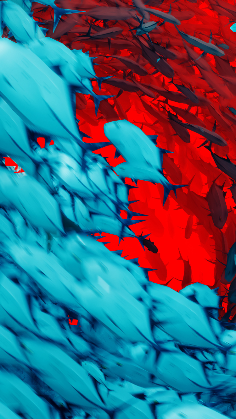 Blue Leaves on Red Surface. Wallpaper in 750x1334 Resolution