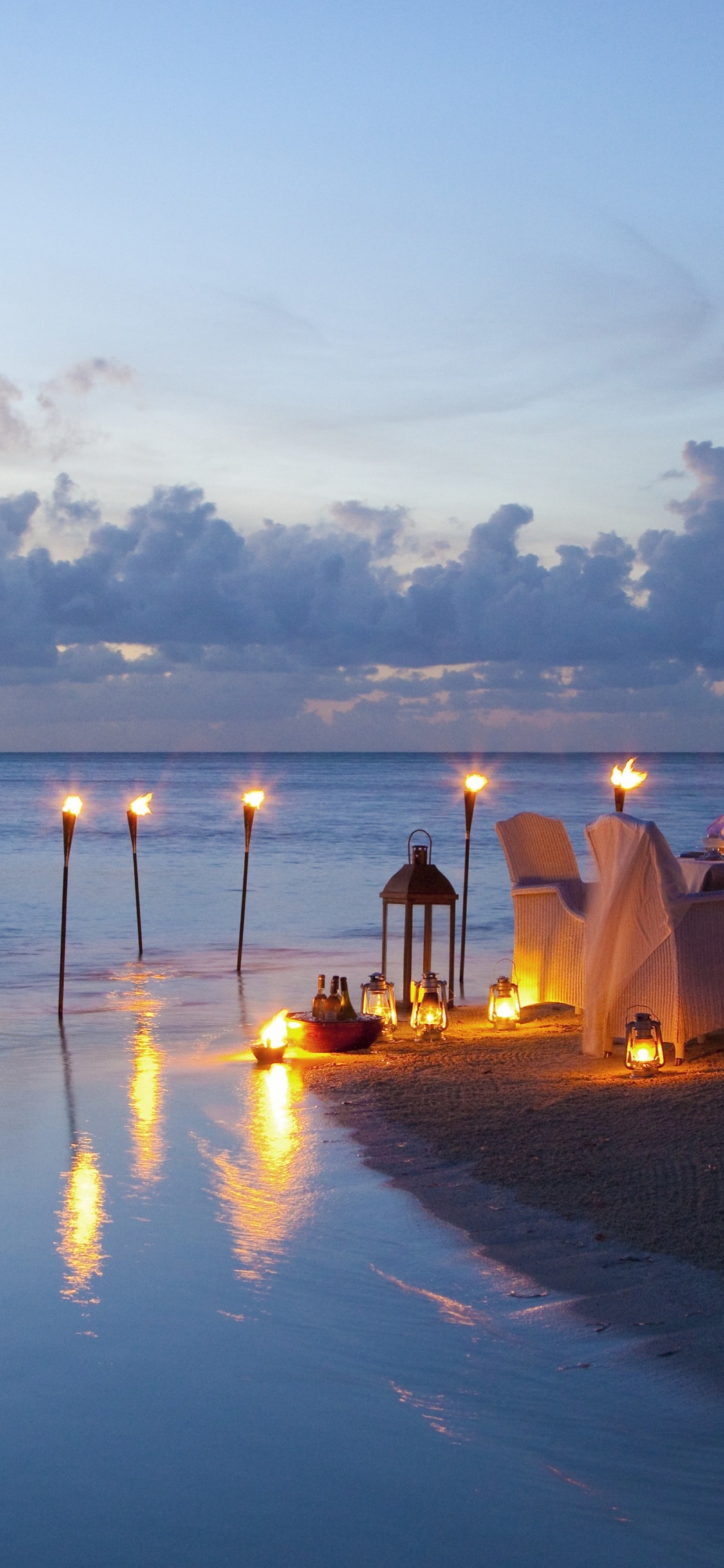 Muttom海滩, 大海, 地平线, 反射, 晚上 壁纸 1125x2436 允许