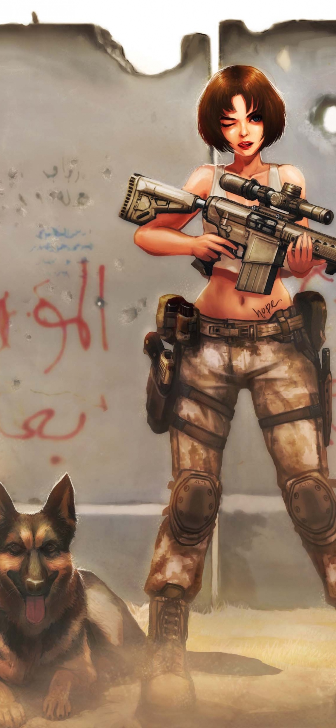 Homme en Costume de Camouflage Noir et Marron Tenant un Fusil. Wallpaper in 1125x2436 Resolution