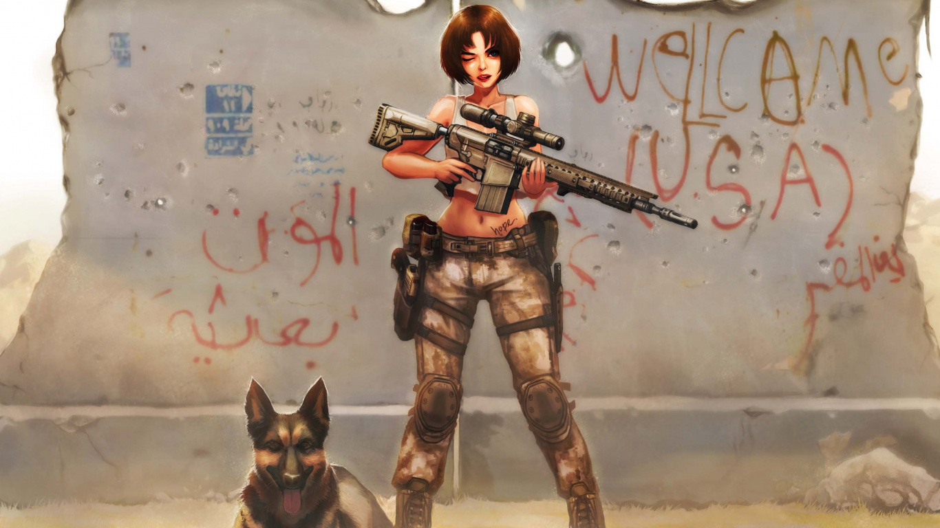 看门狗, 厚厚的土, 女孩的枪, 武器, 虚构的人物 壁纸 1366x768 允许