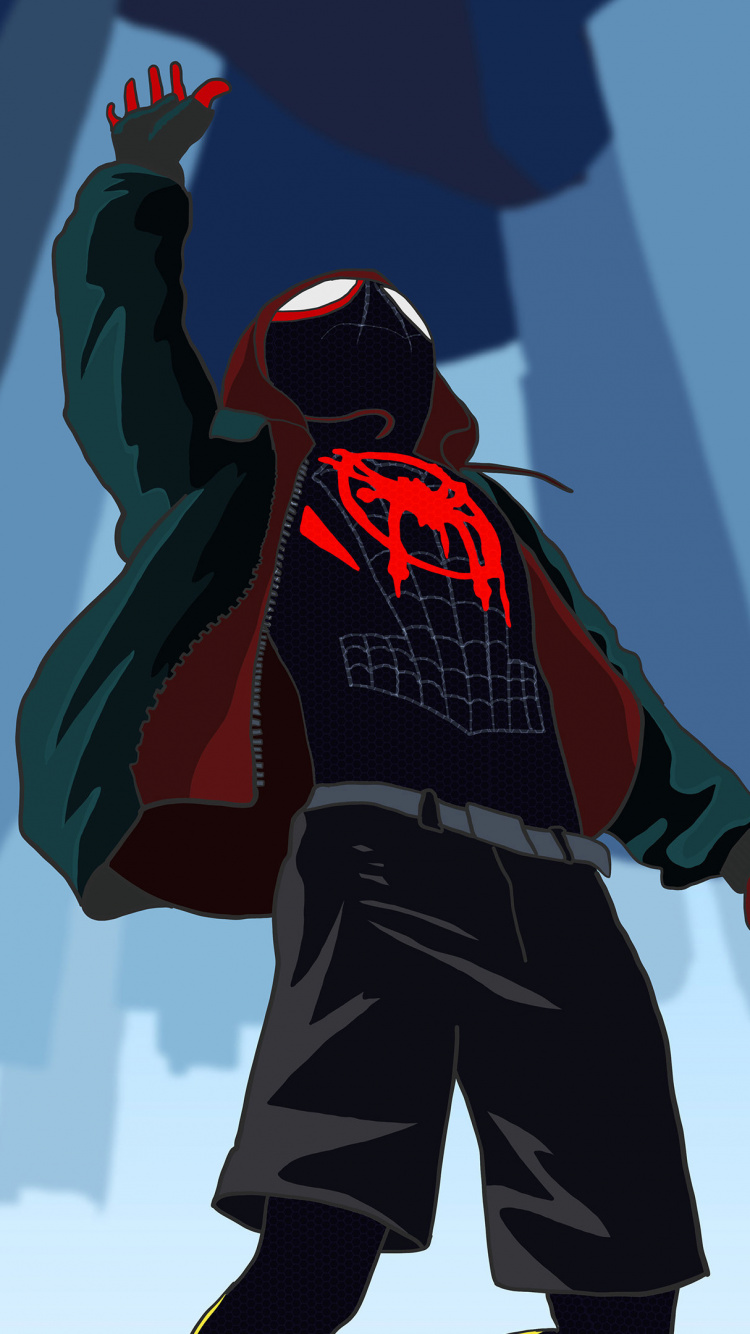 Spider-man, Miles Morales, Spiderman Dans le Verset de L'araignée, Superhero, Marvel Comics. Wallpaper in 750x1334 Resolution