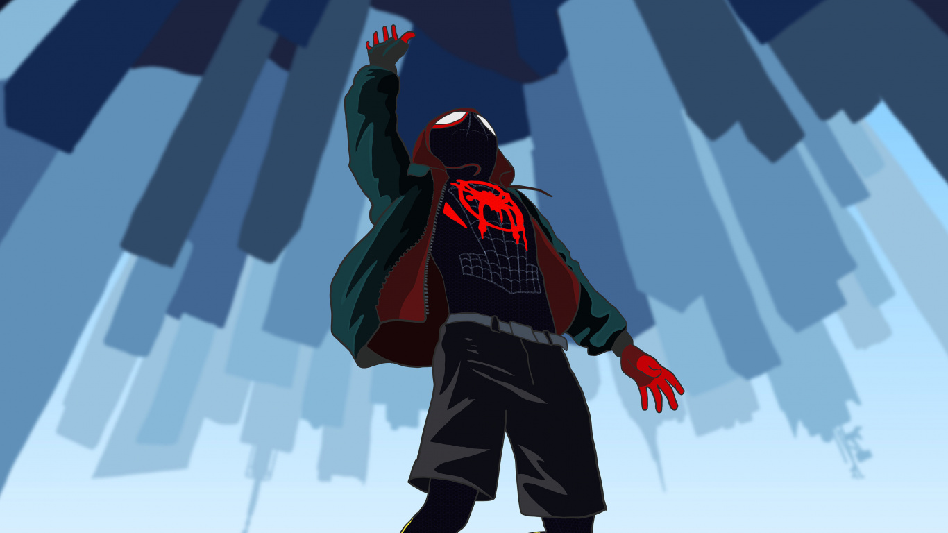 Spider-man, Miles Morales, Spiderman in Den Spinnenvers, Superhelden, Marvel Comics. Wallpaper in 1366x768 Resolution