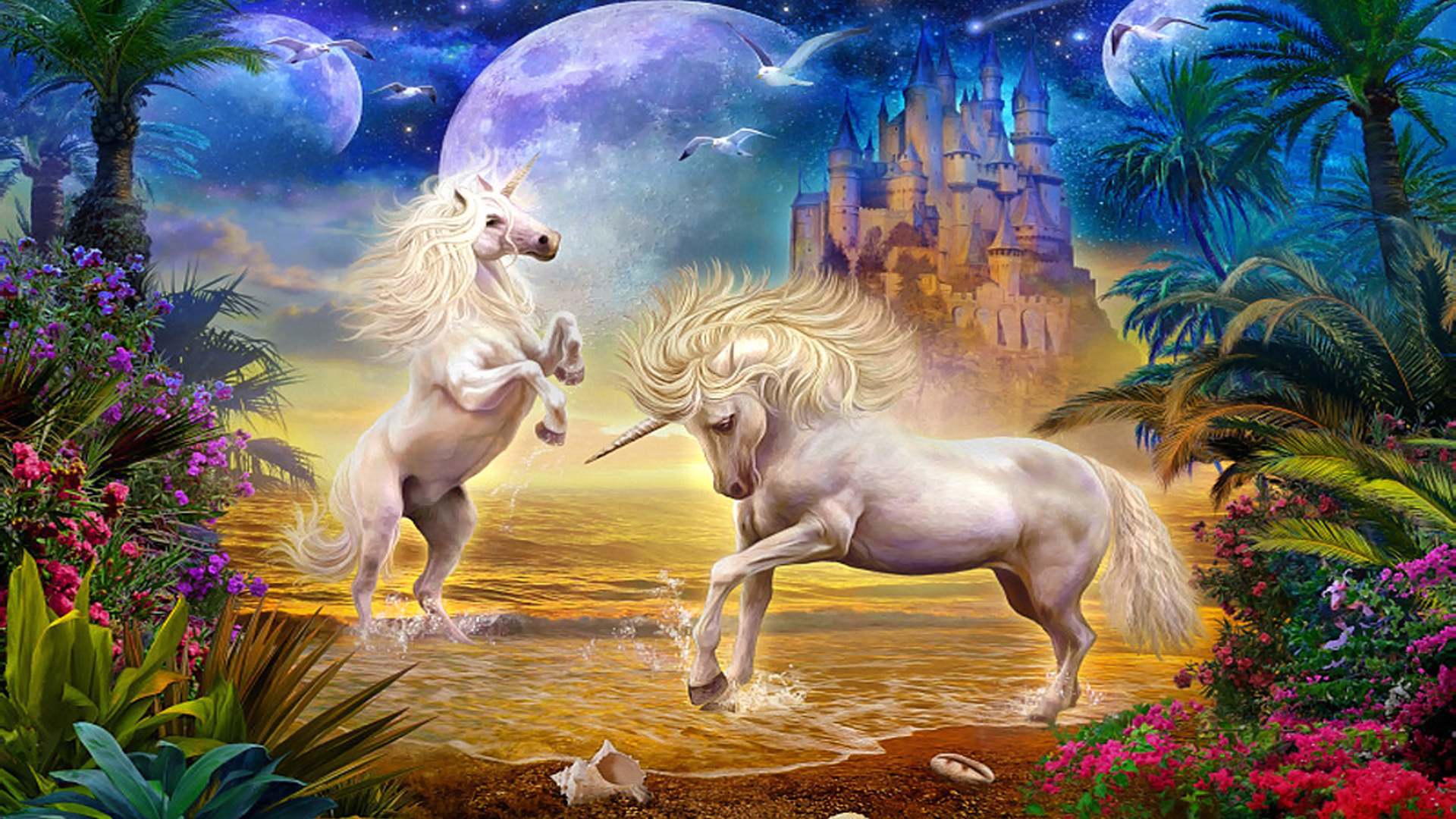 Caballo Blanco Corriendo en la Pintura de Campo Marrón. Wallpaper in 1920x1080 Resolution