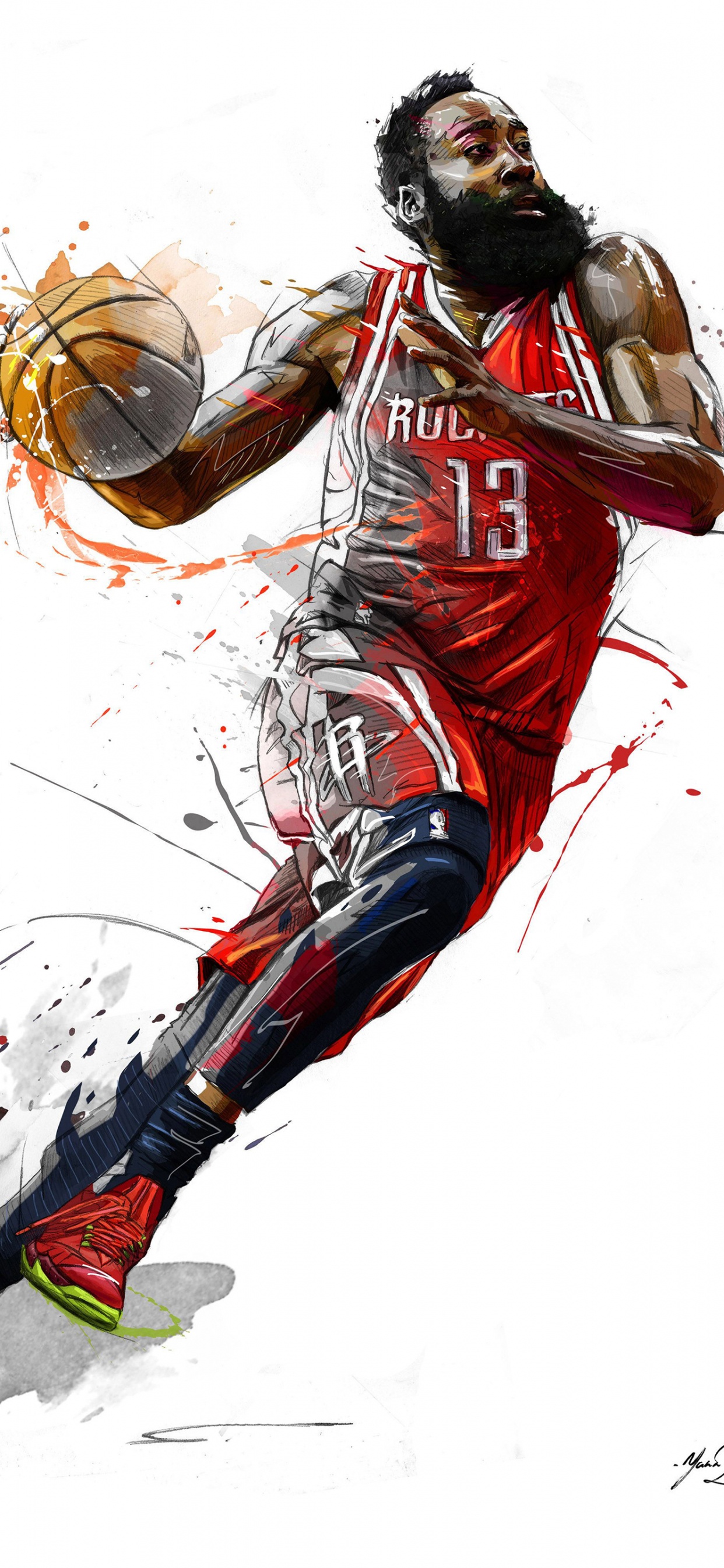 Man in Red Jersey Shirt and White Pants Playing Basketball. Wallpaper in 1242x2688 Resolution