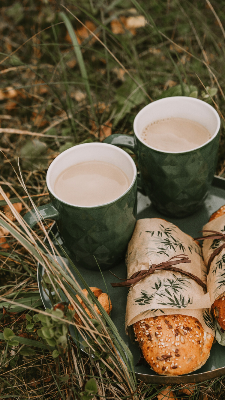 Two White Ceramic Mugs on Brown Wooden Log. Wallpaper in 750x1334 Resolution
