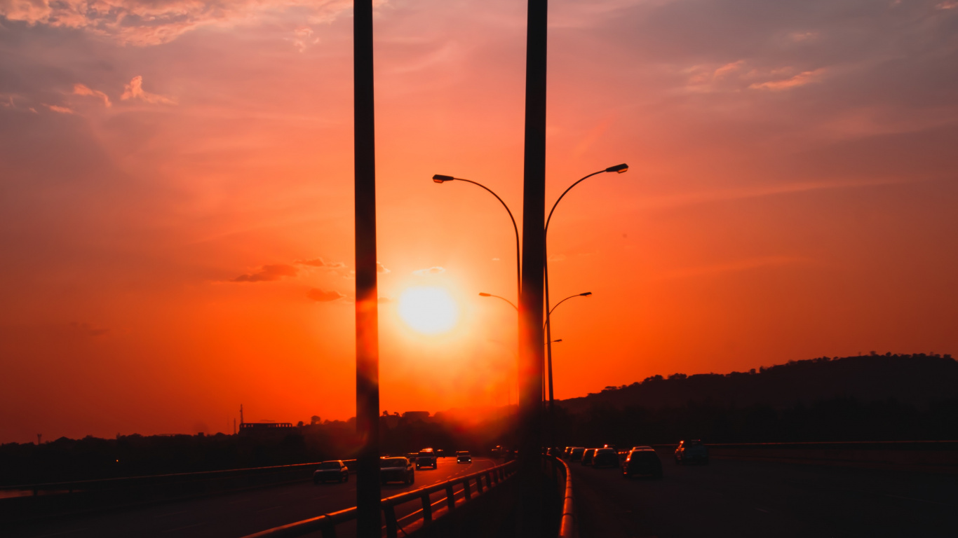 Silueta de Árboles Durante la Puesta de Sol. Wallpaper in 1366x768 Resolution