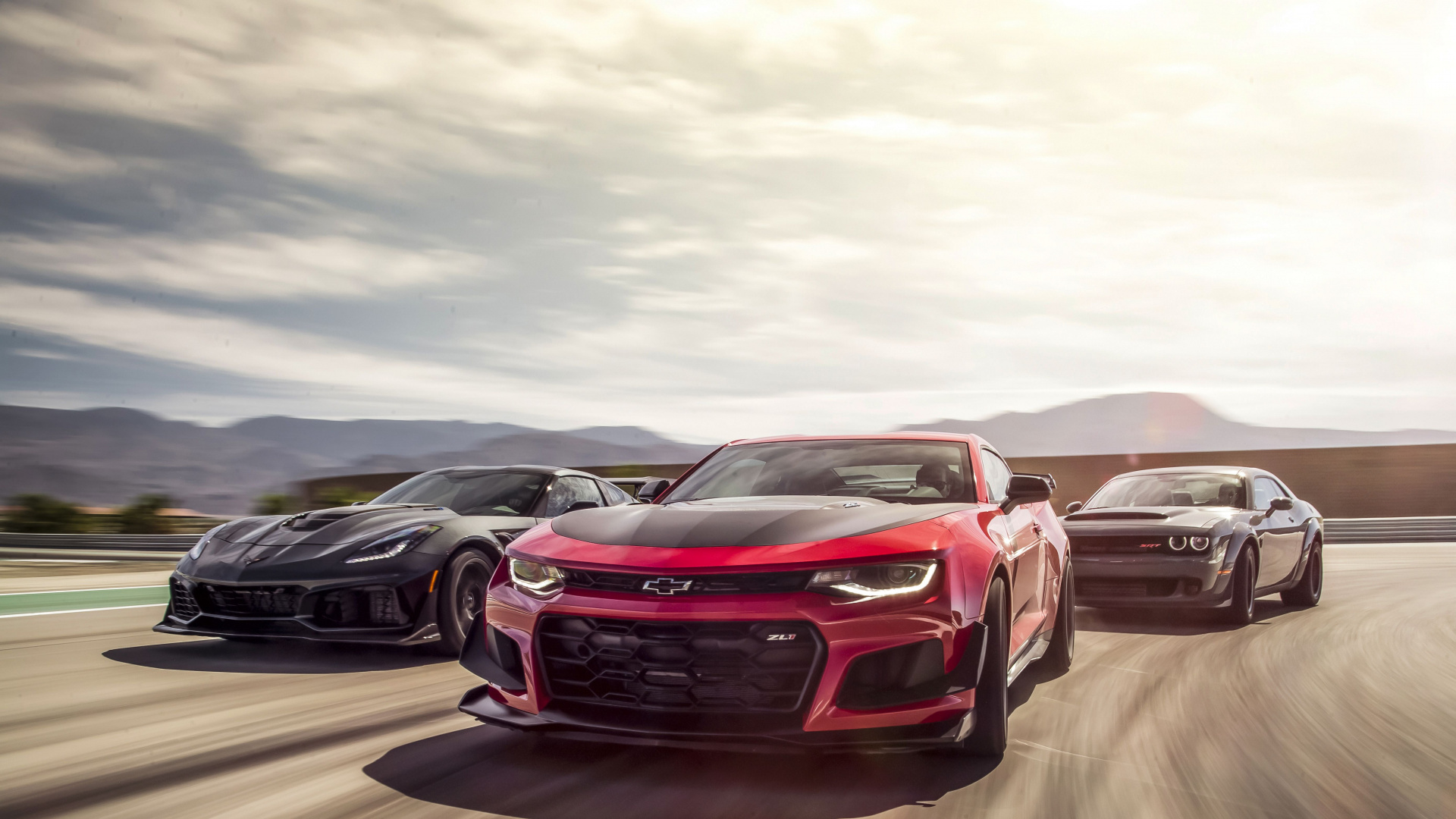 Red Chevrolet Camaro on Road. Wallpaper in 1920x1080 Resolution