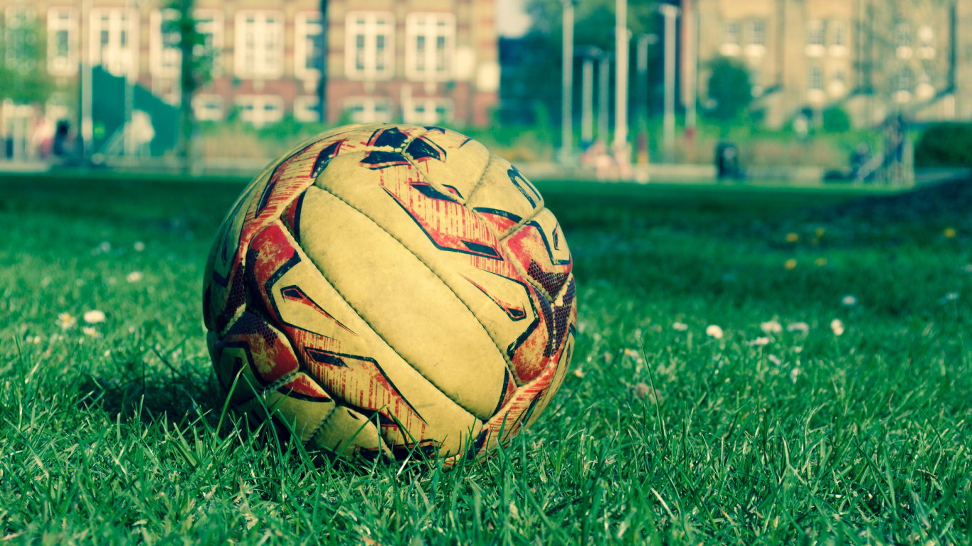 Brown and Black Soccer Ball on Green Grass Field During Daytime. Wallpaper in 1366x768 Resolution