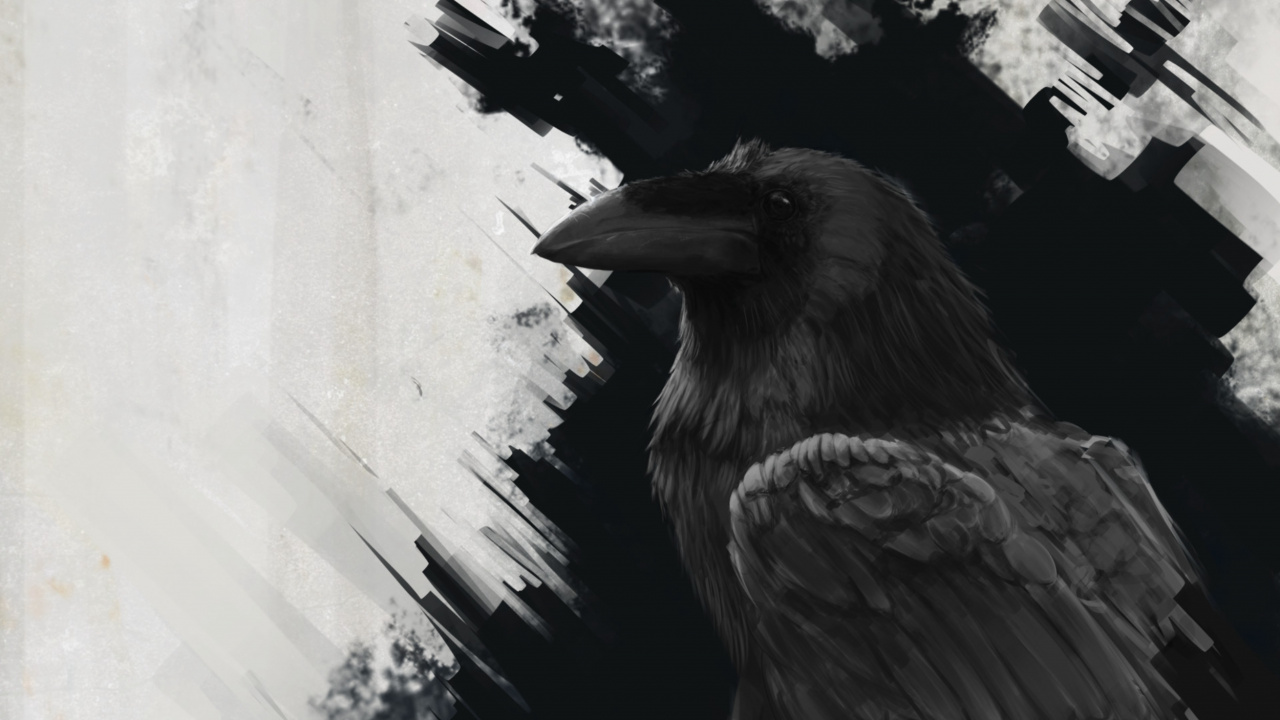 Peinture D'oiseau Noir Sur Une Branche D'arbre. Wallpaper in 1280x720 Resolution
