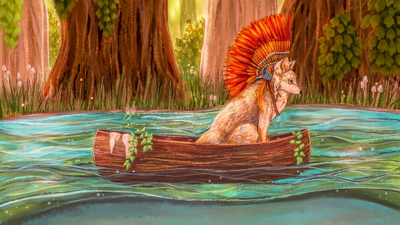 Mujer en Vestido Marrón Acostado Sobre Troncos de Madera Marrón en el Agua. Wallpaper in 1366x768 Resolution