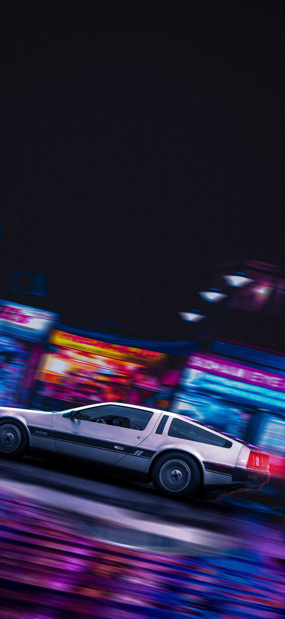 Neon, DMC DeLorean, Car, DeLorean Time Machine, Zurück in Die Zukunft. Wallpaper in 1125x2436 Resolution