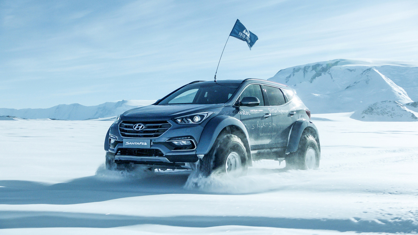 Driving in Antarctica, South Pole, Cars, Hyundai Santa Fe Sport, Hyundai Motor Company. Wallpaper in 1366x768 Resolution