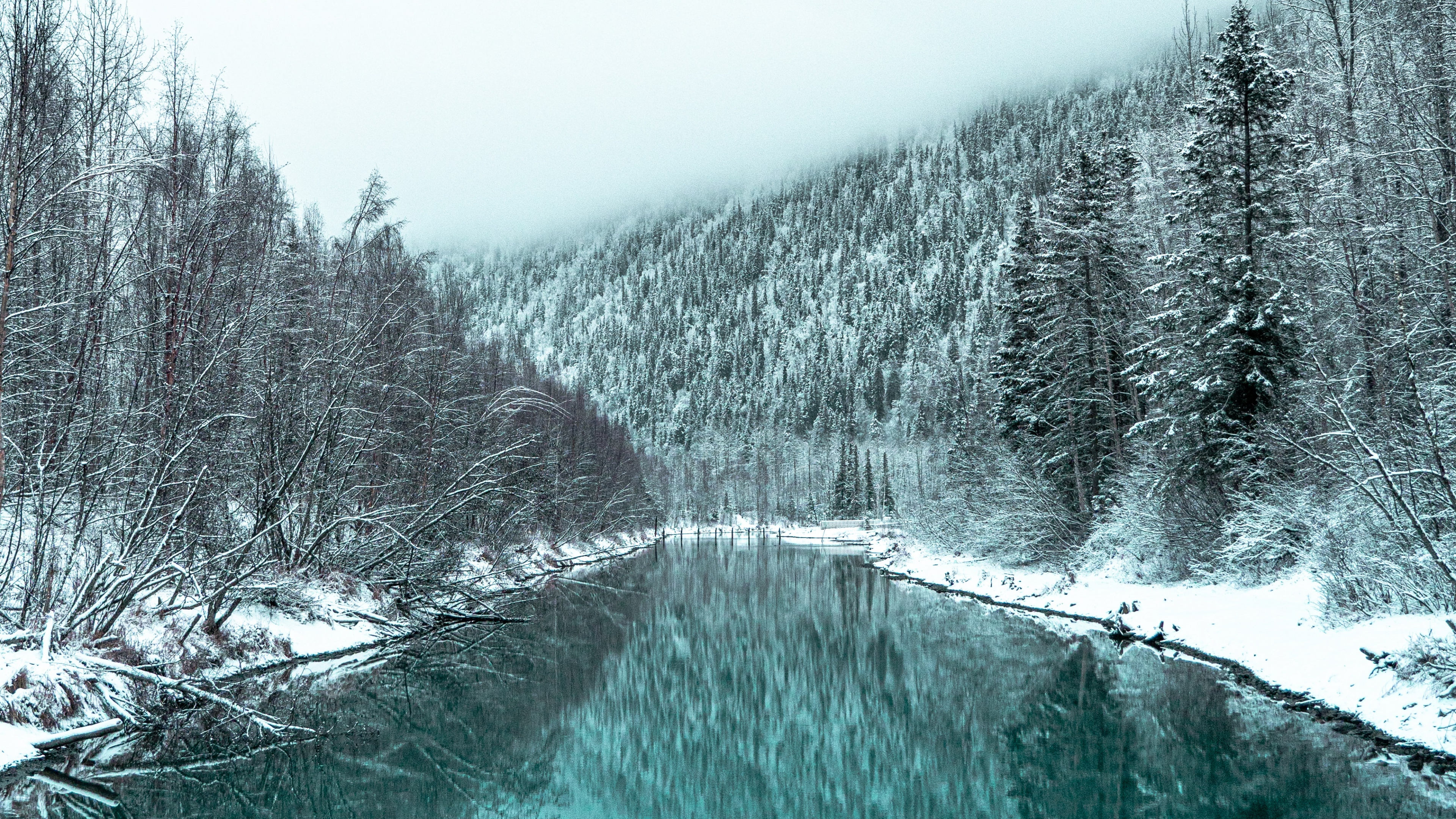 Reflexion, Winter, Himmel, Wasserressourcen, Wasser. Wallpaper in 3840x2160 Resolution