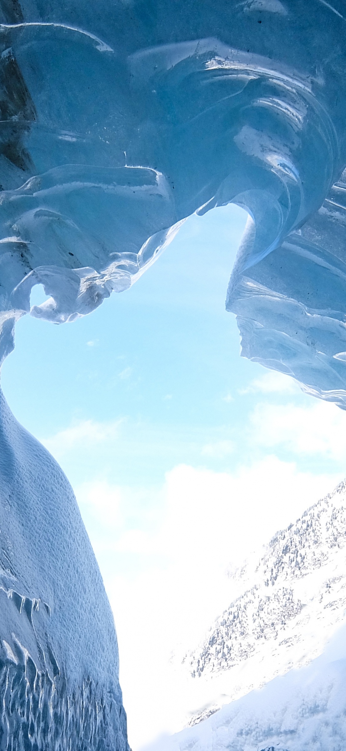 Ice, Blue, Glacier Cave, Glacier, Actun Tunichil Muknal. Wallpaper in 1125x2436 Resolution