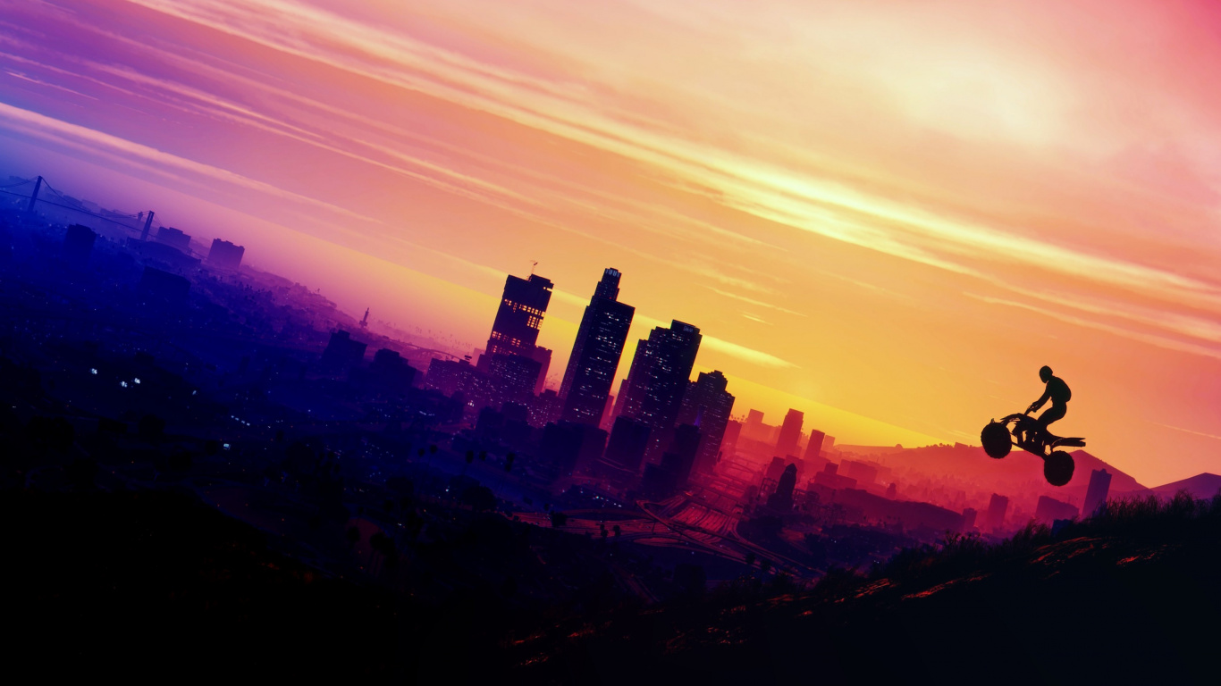 Grand Theft Auto v, Grand Theft Auto San Andreas, Afterglow, Puesta, Ambiente. Wallpaper in 1366x768 Resolution