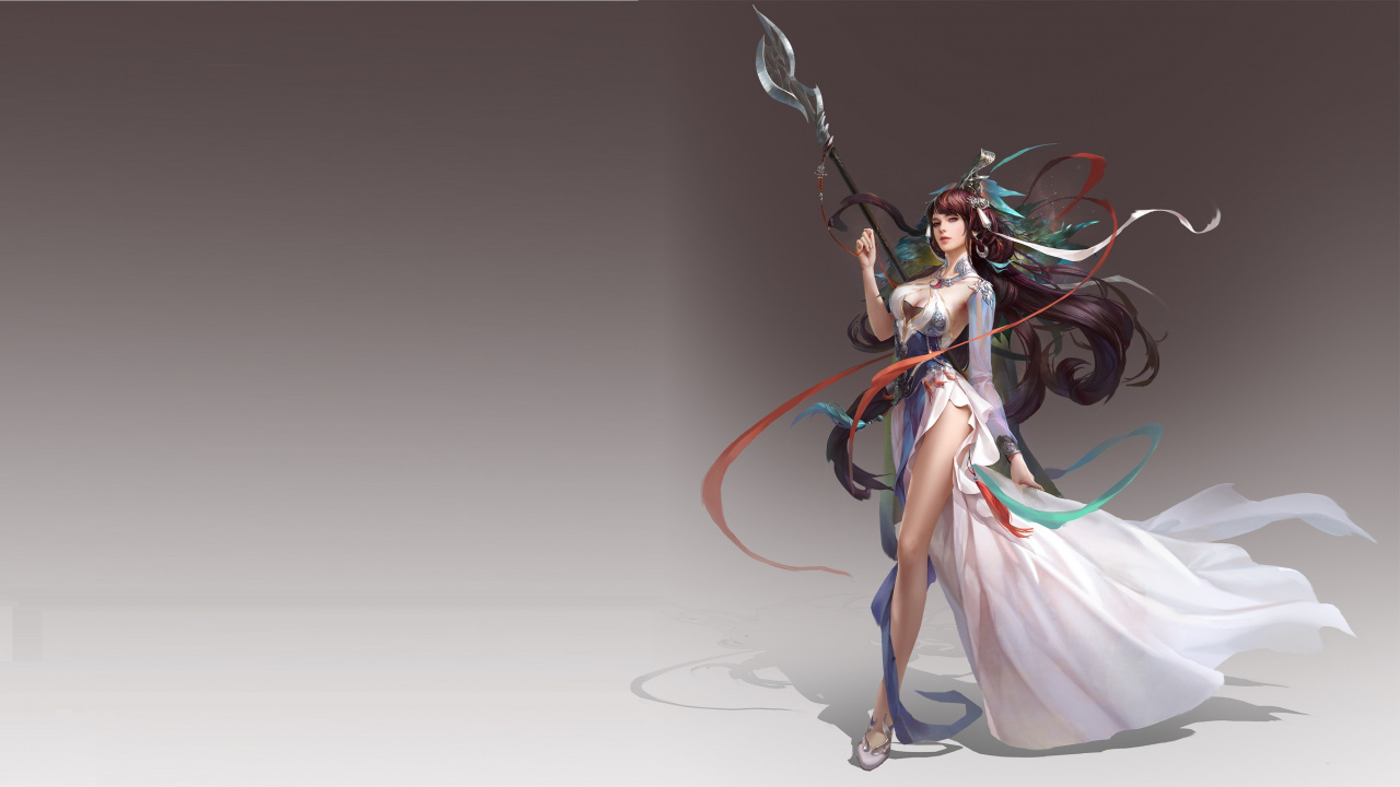 Woman in White Dress Holding Green and Black Rope. Wallpaper in 1280x720 Resolution