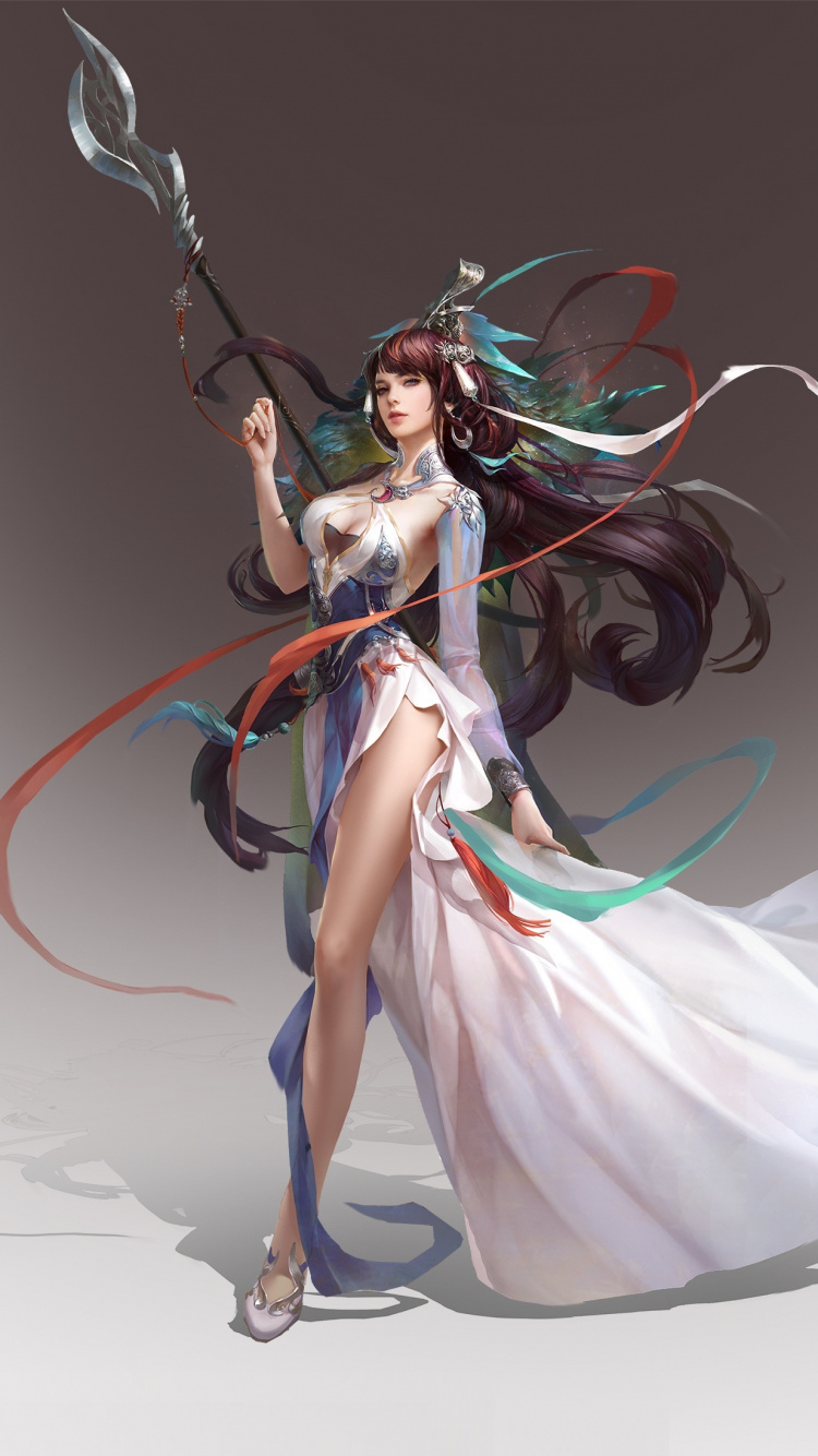 Woman in White Dress Holding Green and Black Rope. Wallpaper in 750x1334 Resolution