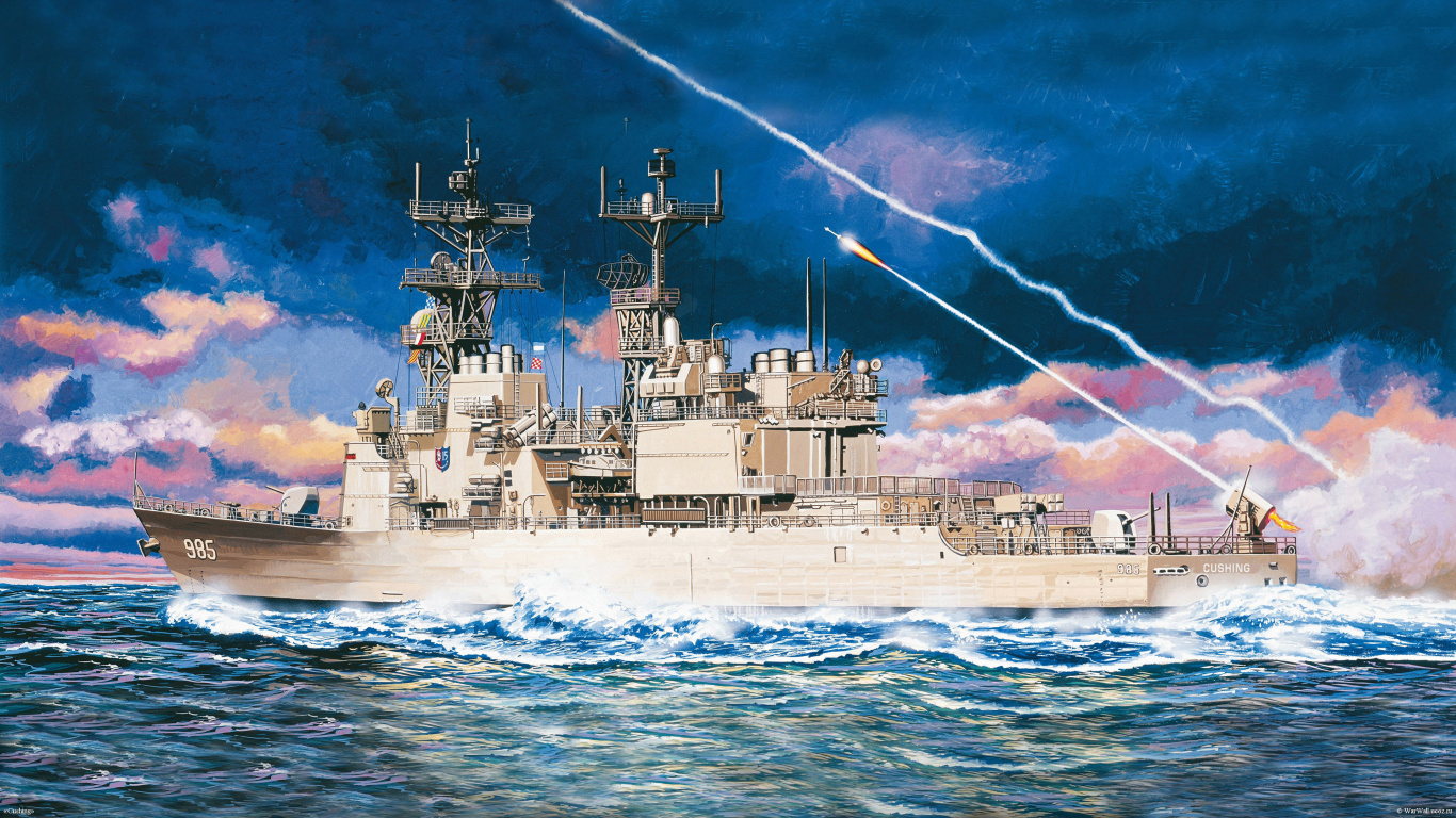 USS Cushing DD-985, Destroyer, Spruance-class Destroyer, Warship, Naval Ship. Wallpaper in 1366x768 Resolution