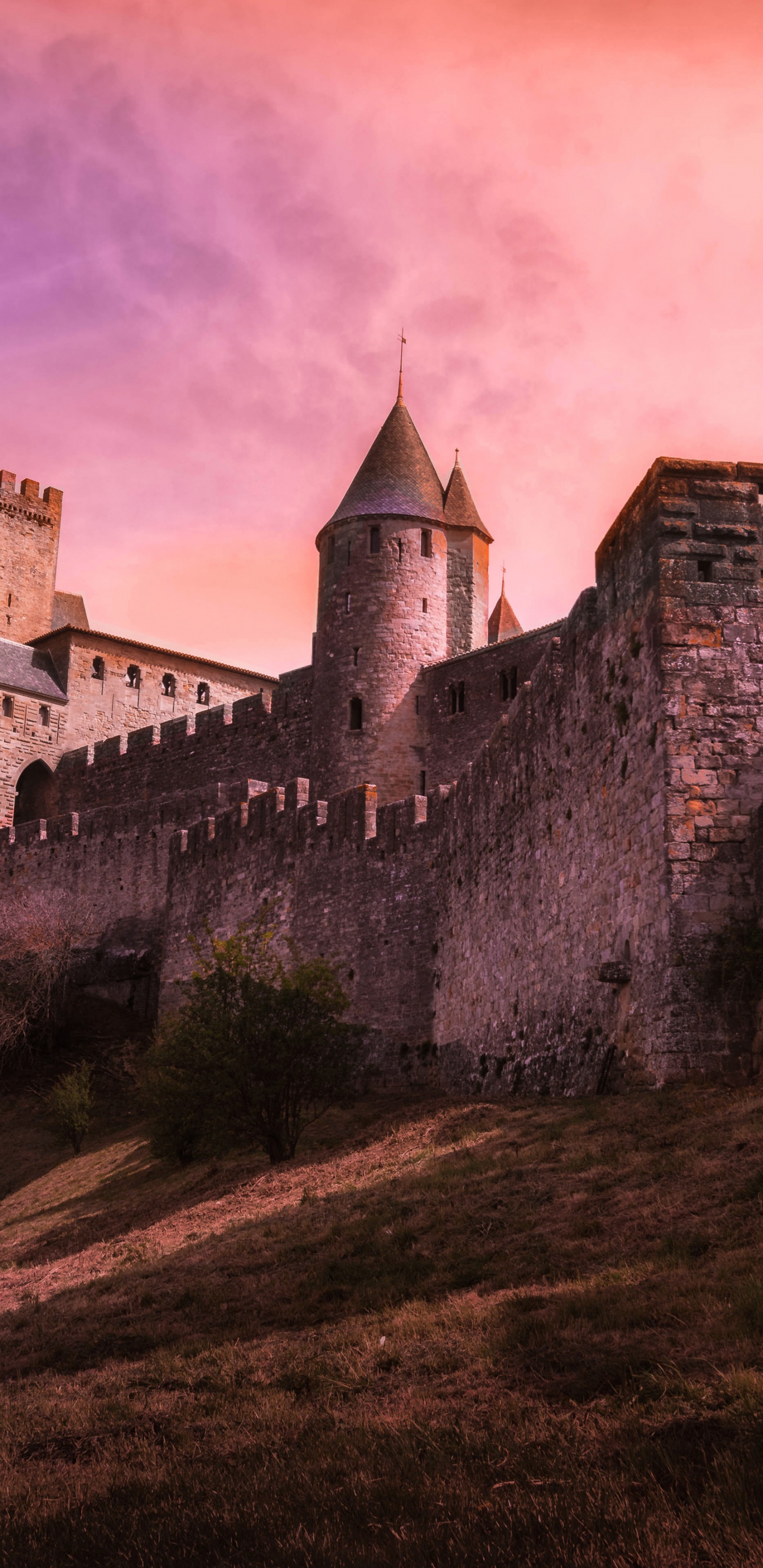 Gray Concrete Castle Under Cloudy Sky. Wallpaper in 1440x2960 Resolution