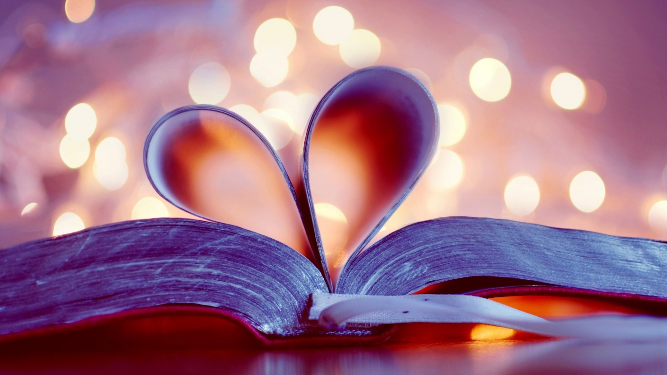 Red Book Page With Heart Shaped Light. Wallpaper in 1366x768 Resolution