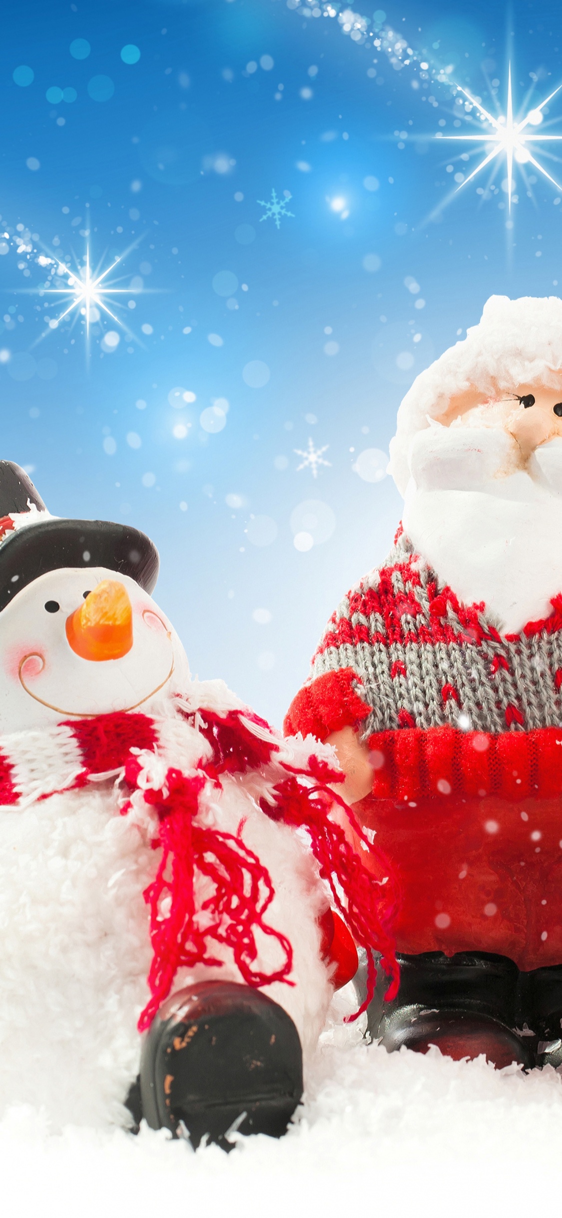 Neujahr, Weihnachten, Weihnachtsmann, Schneemann, Winter. Wallpaper in 1125x2436 Resolution